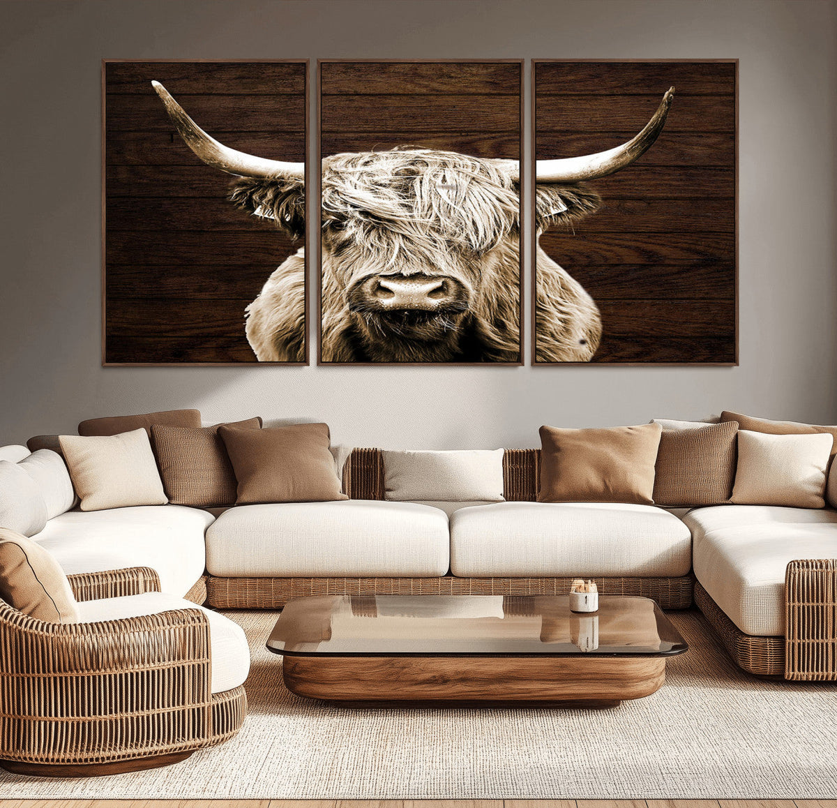 Highland Cow Wall Art Canvas Print, Rustic Farmhouse Decor,