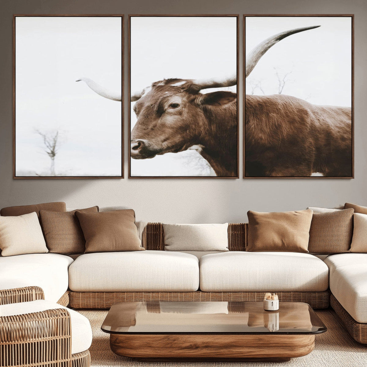 Rustic Bull Wall Art Canvas Print – Modern Longhorn