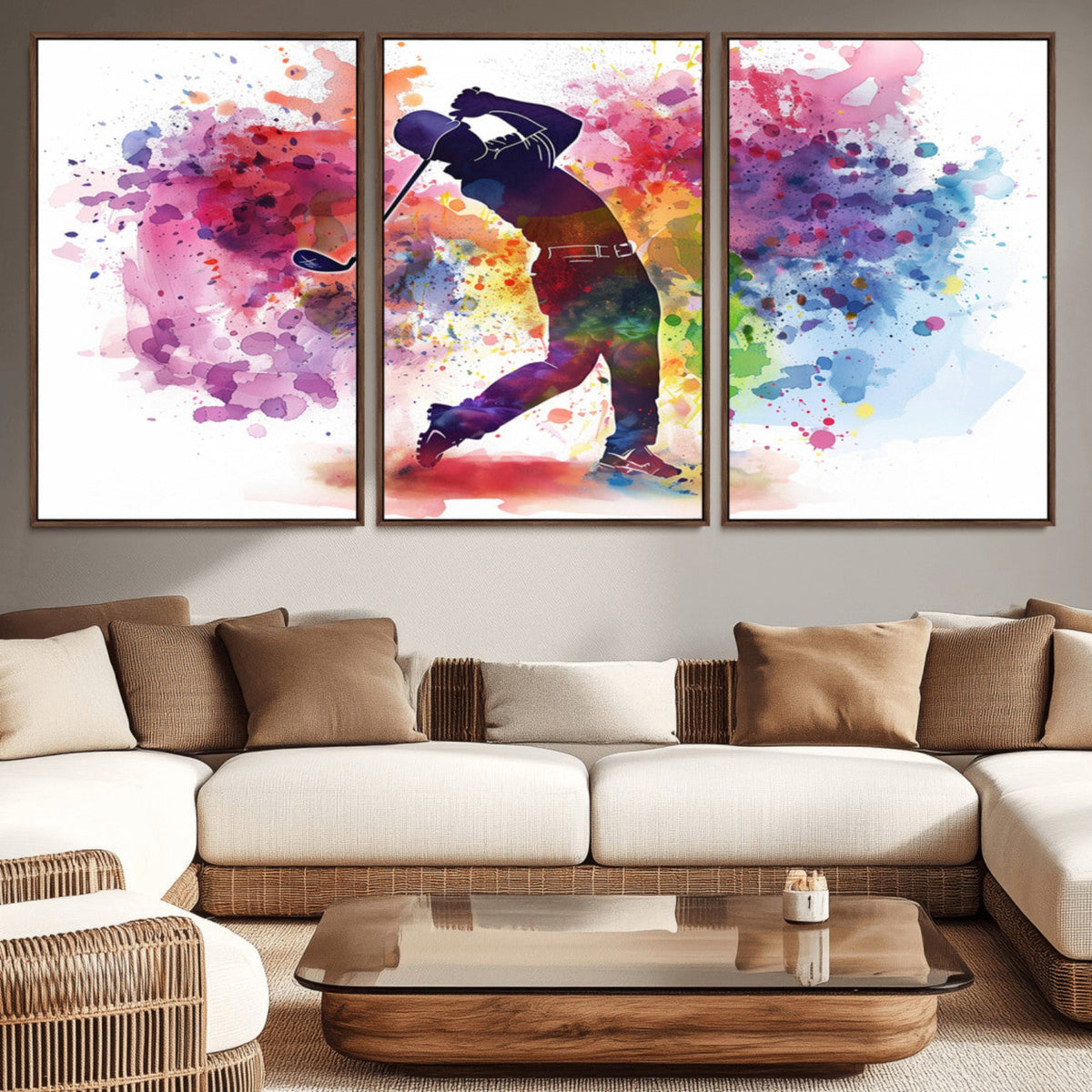 Colorful Golfer Swing Wall Art Canvas Print - Ready to Hang,