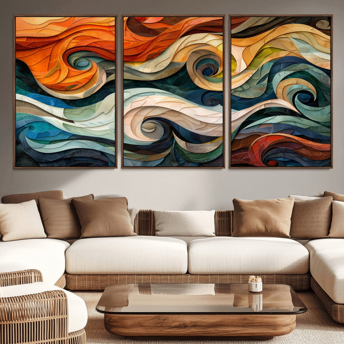 Abstract Wave Wall Art | Ready to Hang Framed Canvas Print |