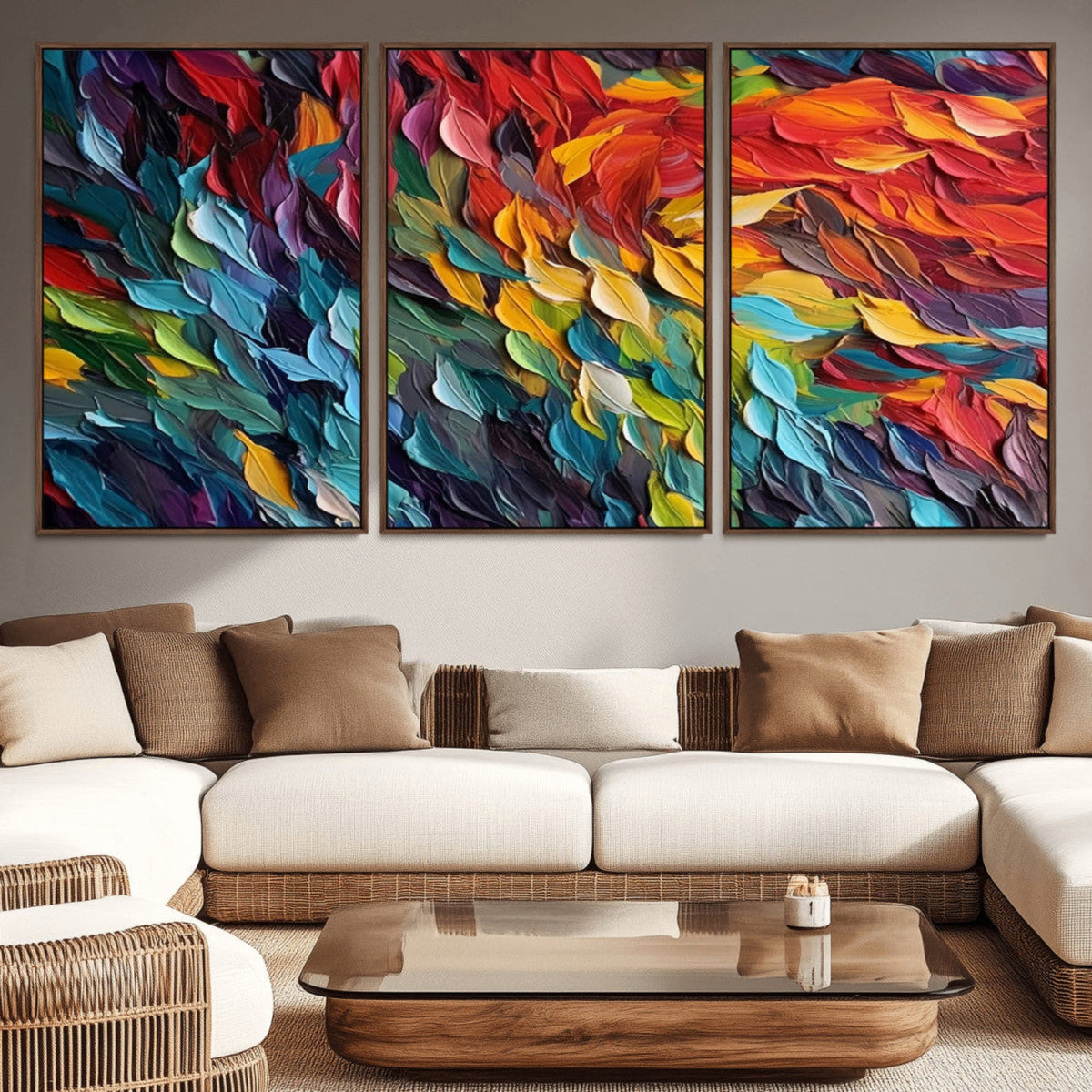 Vibrant Abstract Leaf Wall Art Canvas Print | Bold Colorful