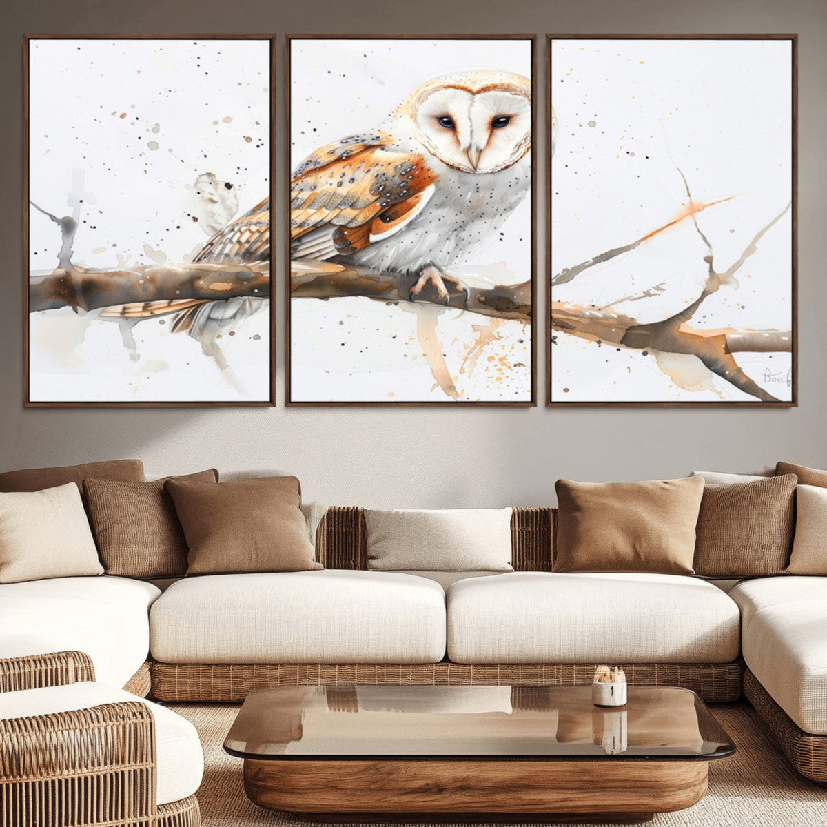 Barn Owl Wall Art on Branch | Stunning Canvas Print for