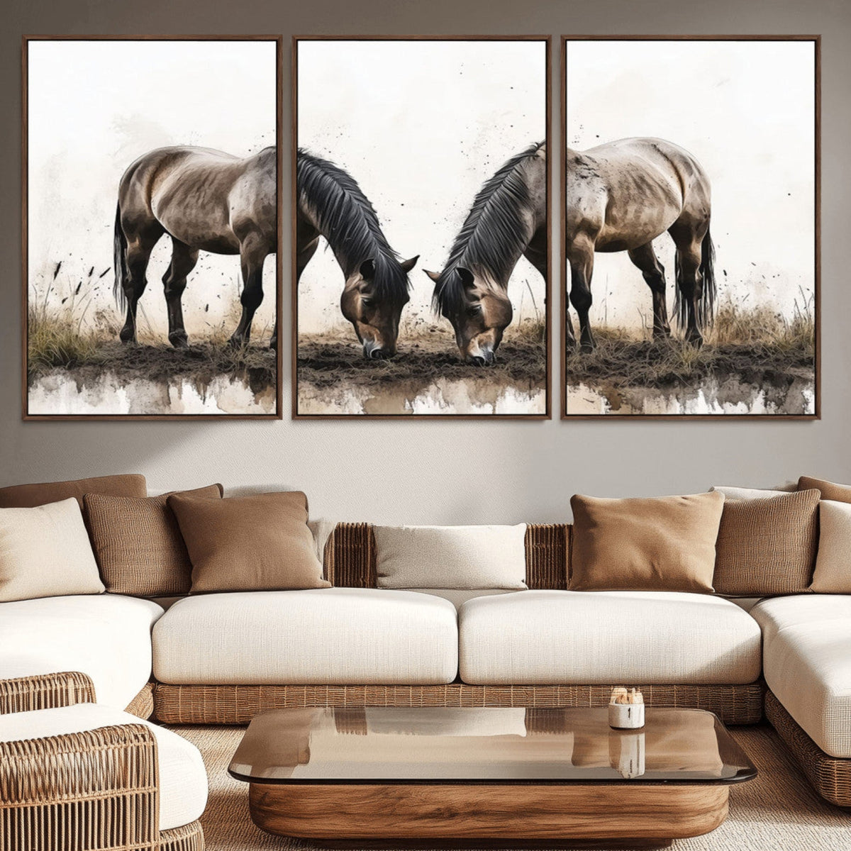 Chines Ink Style Horses Wall Art Canvas Print