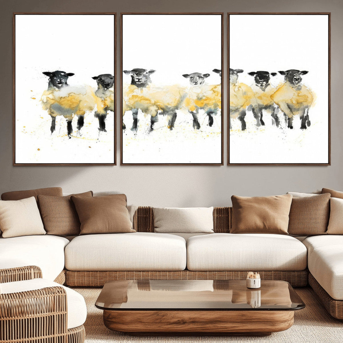 Farmhouse Wall Art Sheep Print | Ready to Hang Framed Canvas