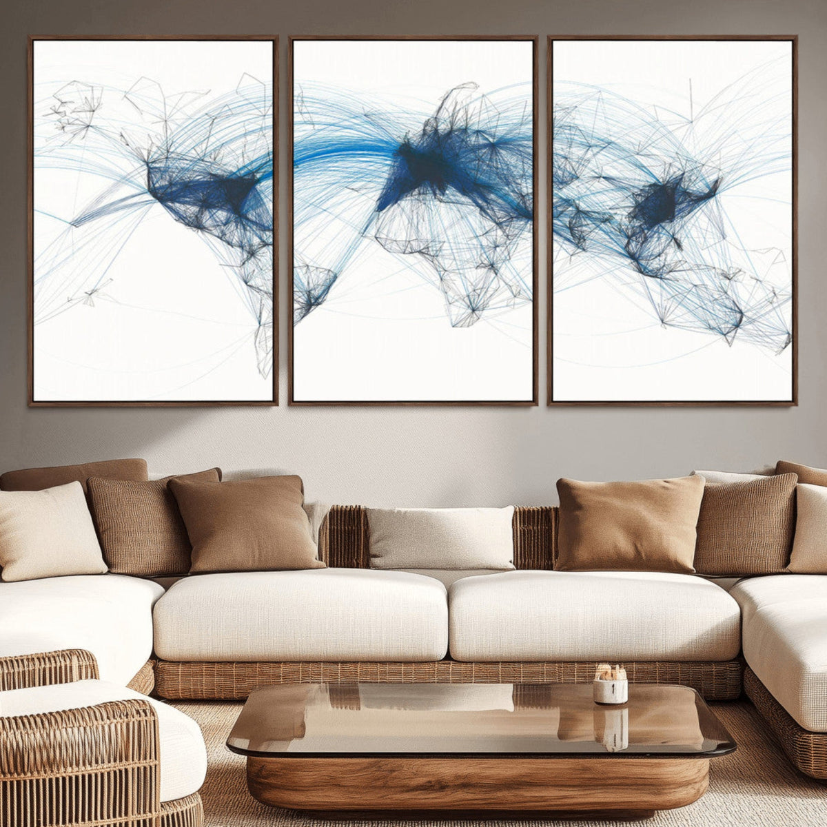 Flight Route Map Wall Art Canvas Print, Abstract Air Traffic