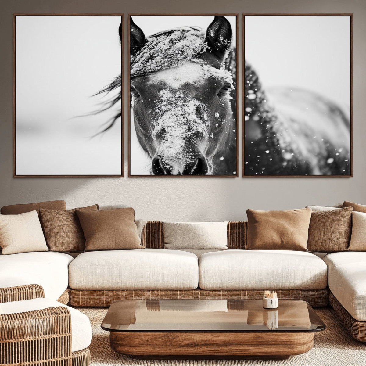 Western Wall Art | Black and White Winter Horse Wall Art |