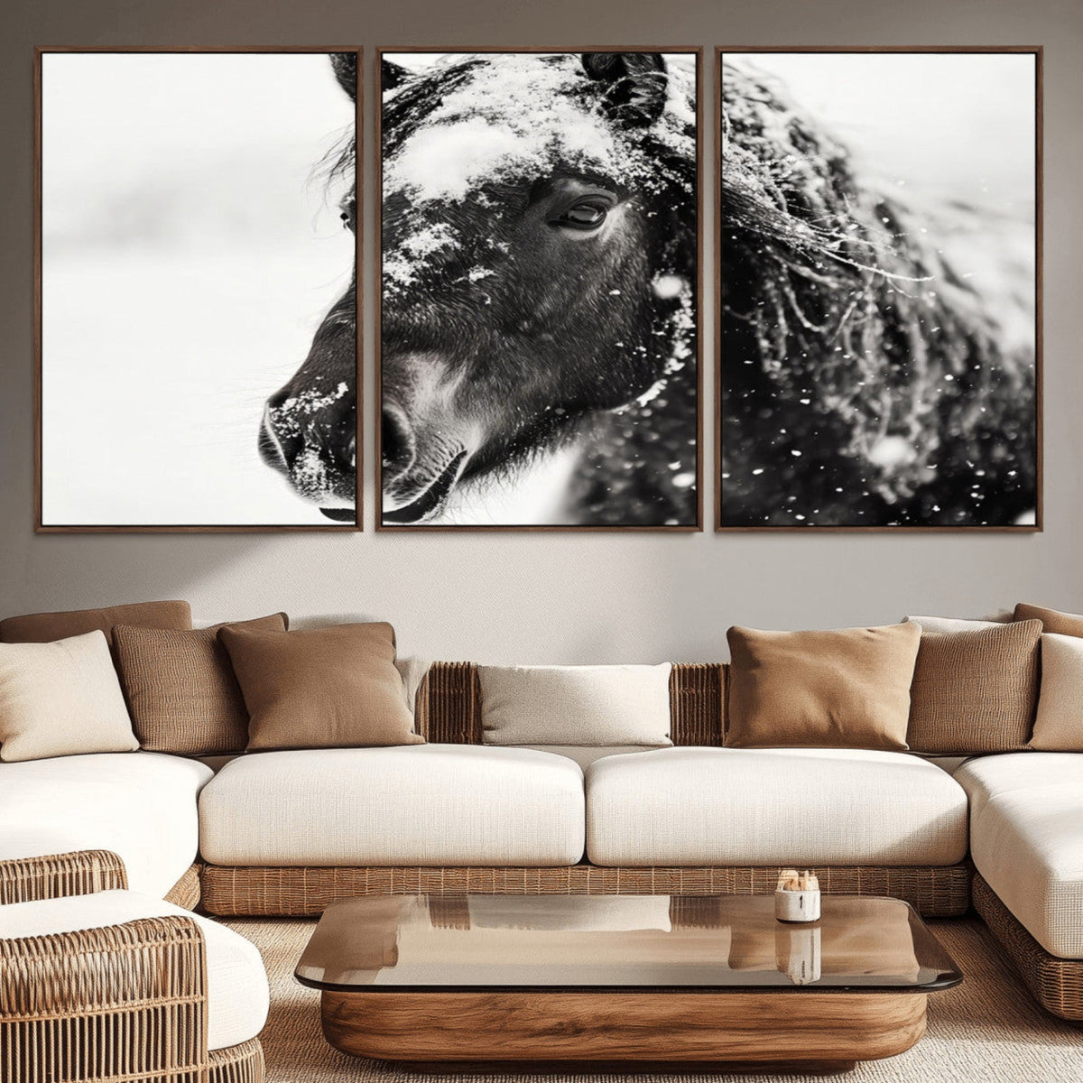 Framed Black and White Horse Wall Art | Ready to Hang and