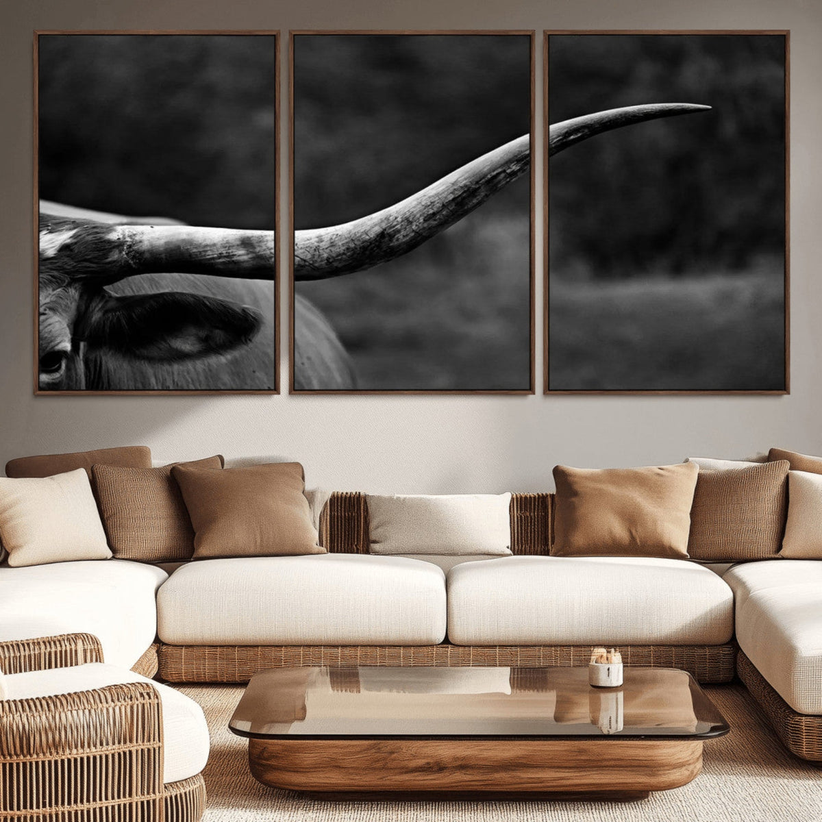Cow Longhorn Wall Art | Black and White Print | Ready to