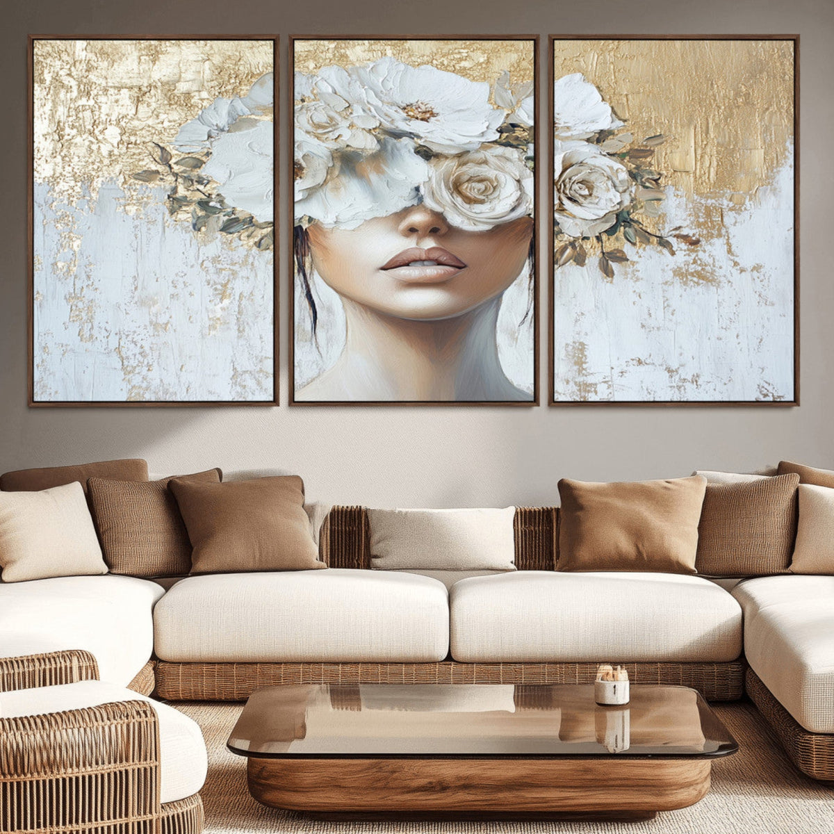 Golden Petal Wall Art - Canvas Print Flower Head Woman