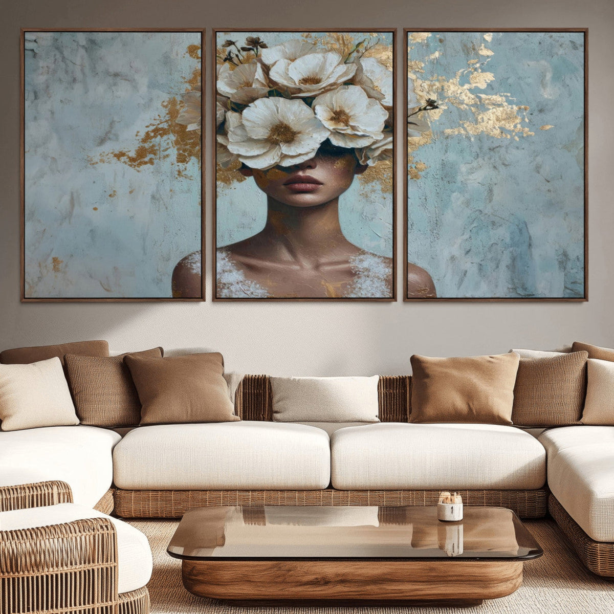 Golden Petal Wall Art - Petal Silhouette Woman Wall Art