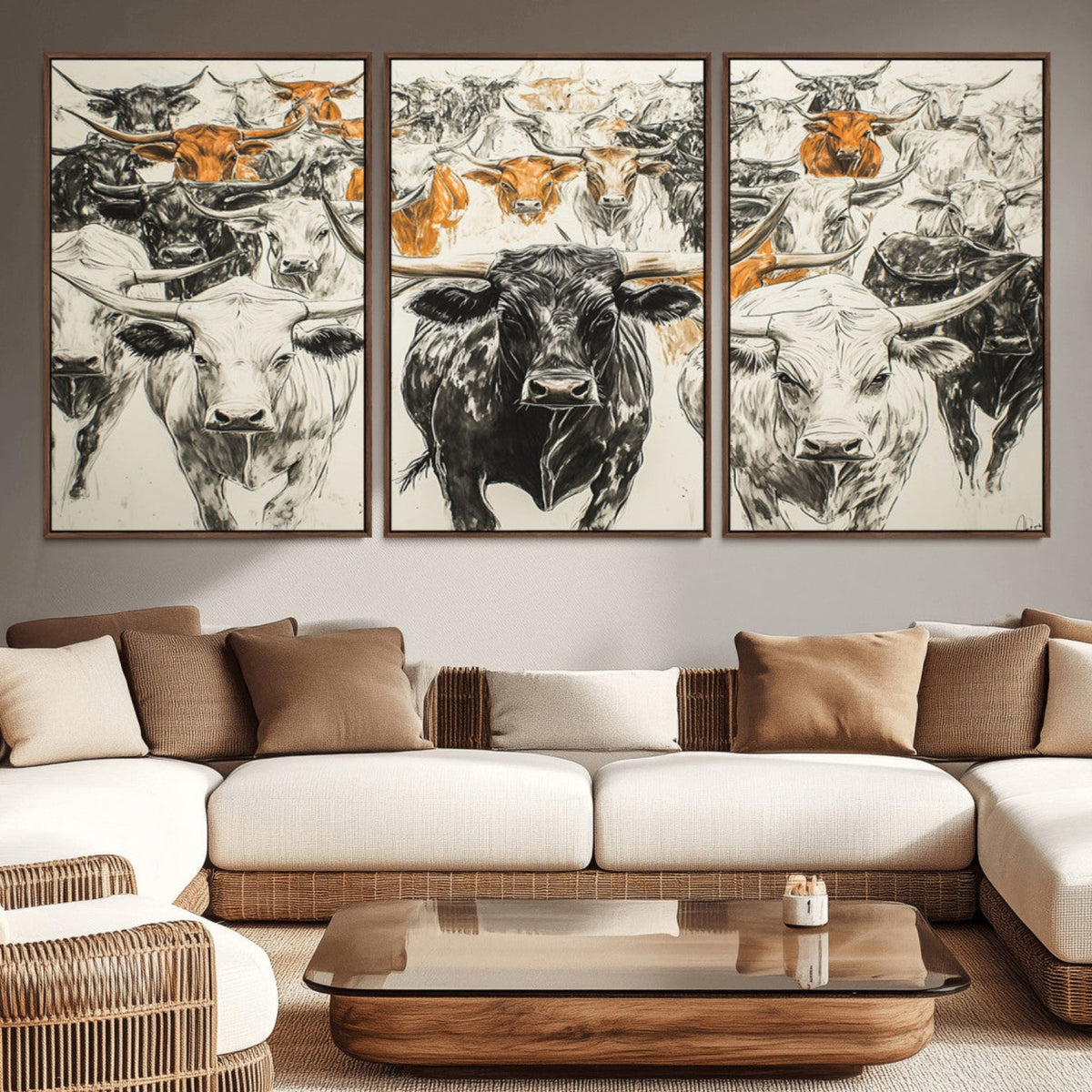 Texas Longhorn Wall Art Canvas Print – Herd Abstract Cow