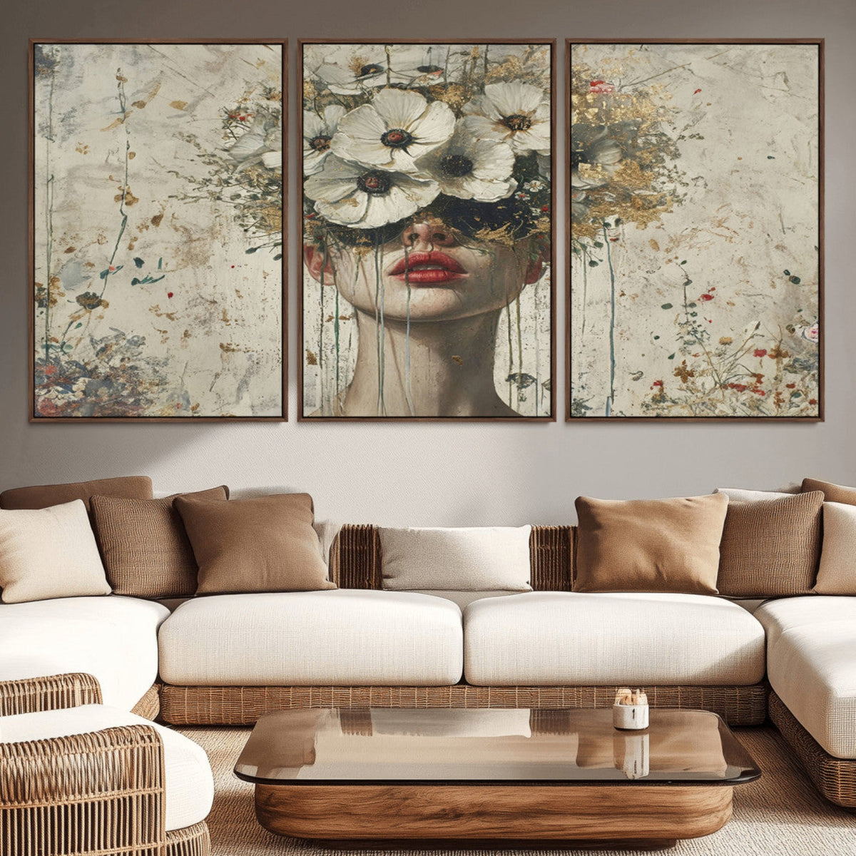 Abstract Floral Women Patel Wall Art Canvas Print