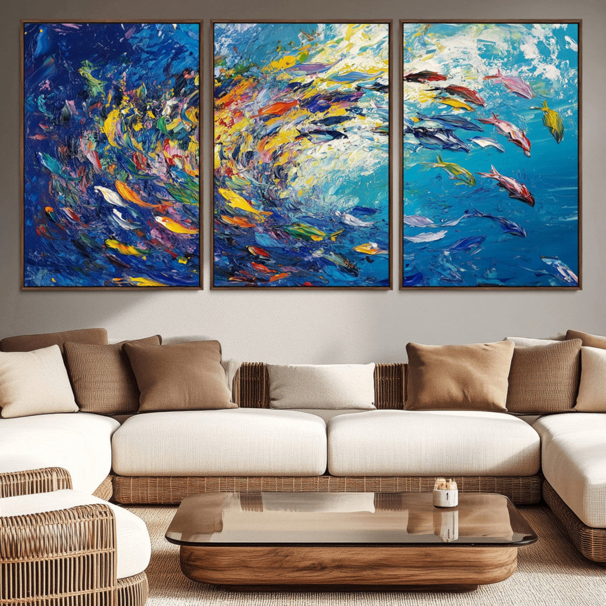 Colorful Swirling Fish School Wall Art Canvas Print |