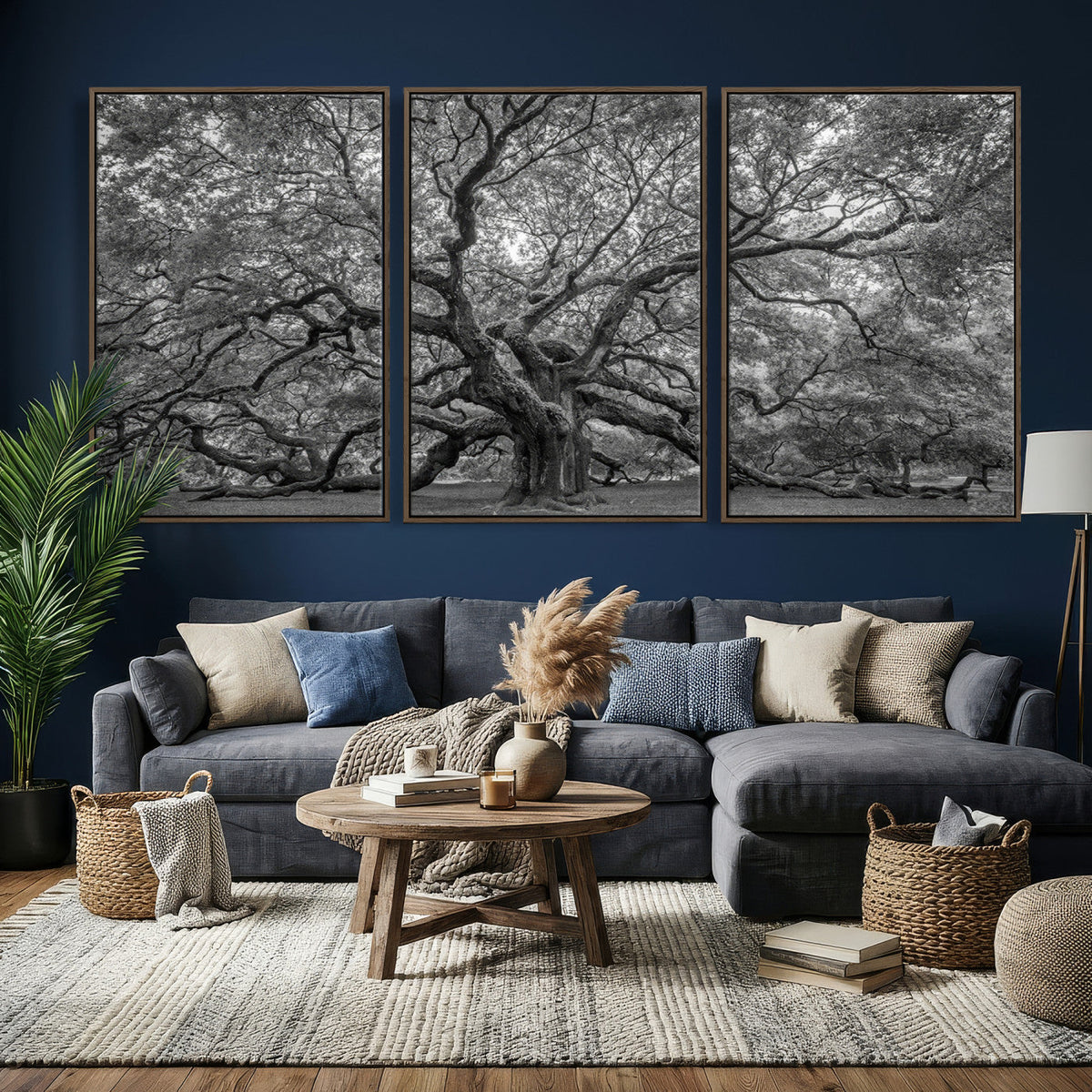 Majestic Angel Oak Tree Black and White Canvas Print – Multi