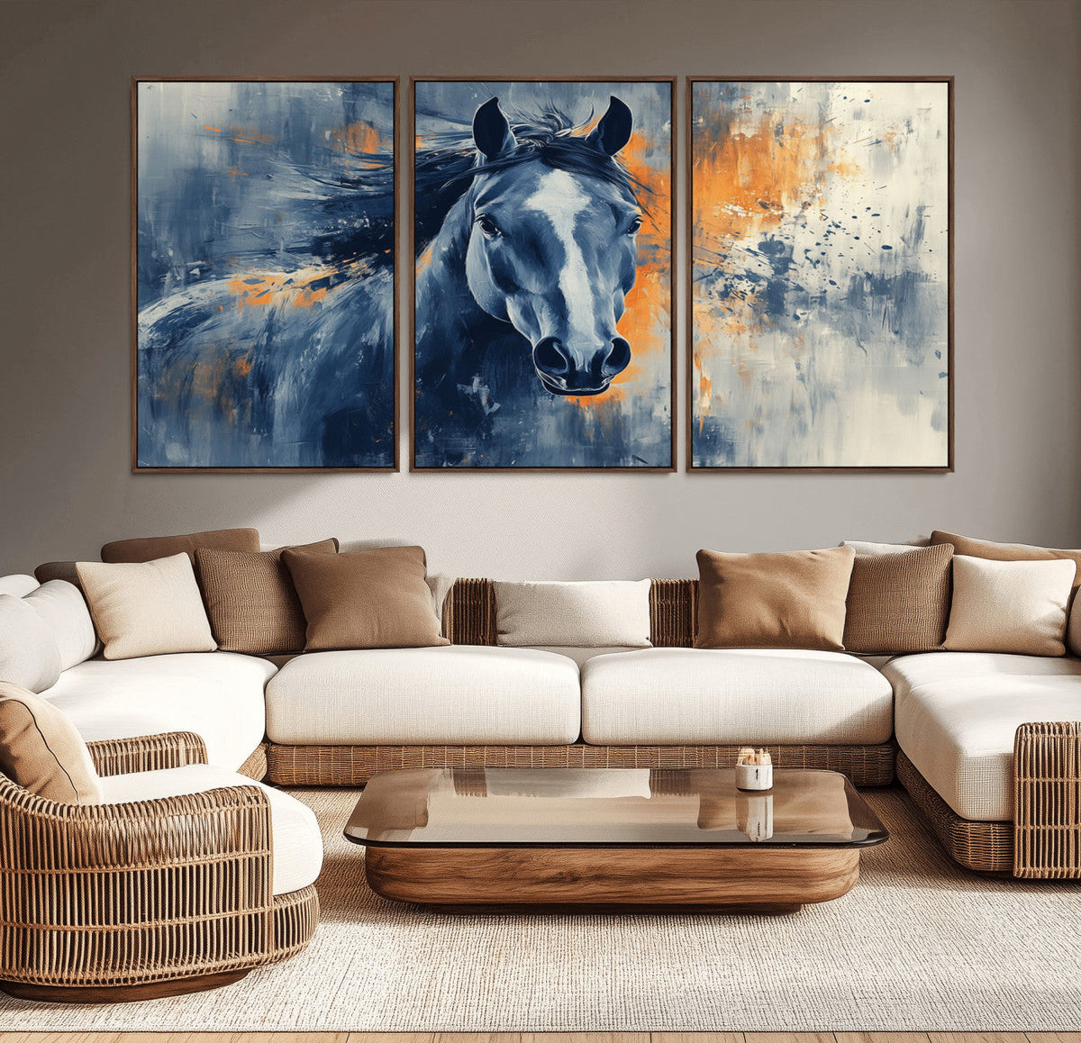 Abstract Blue Horse Wall Art Print Canvas | Horse Wall Art