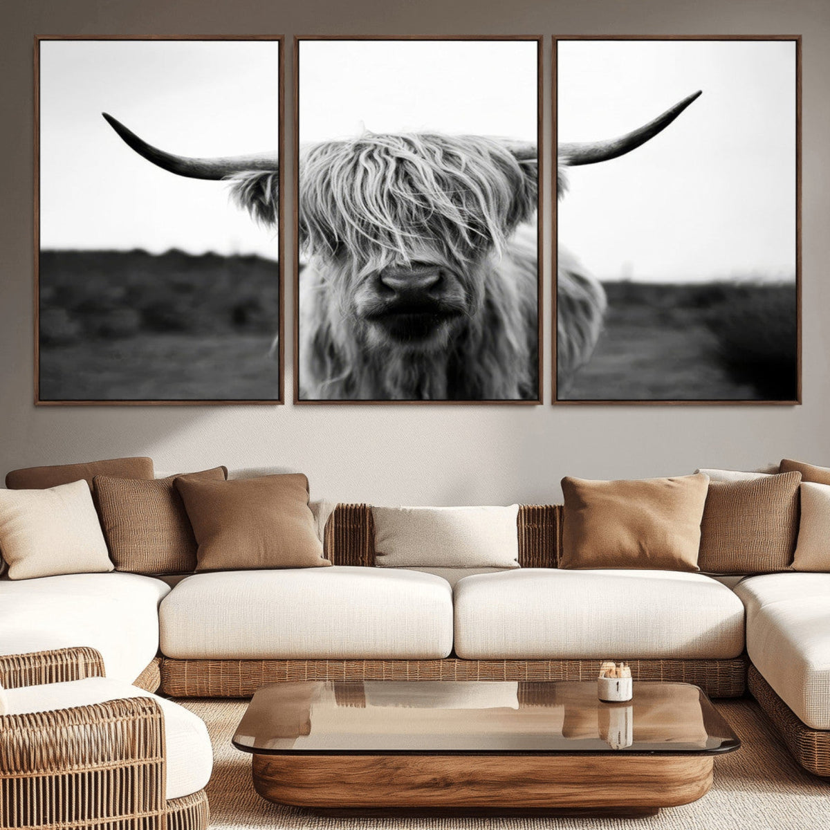 Highland Cow Wall Art | Black and White Farmhouse Decor |