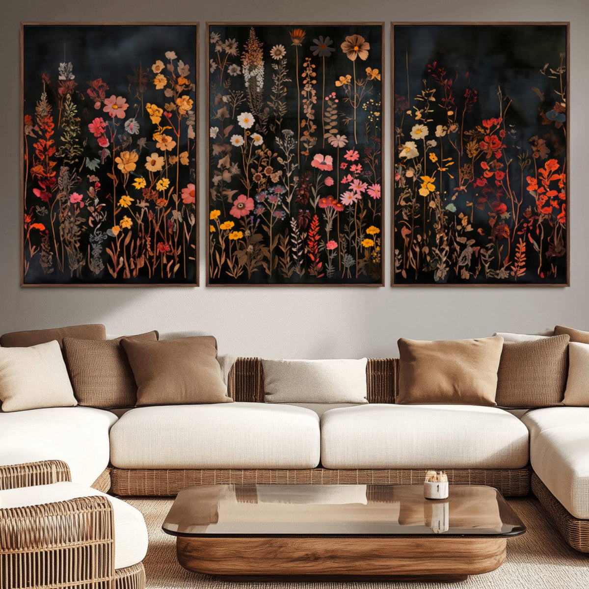 Large Floral Painting Print Illustration Flowers Canvas Wall
