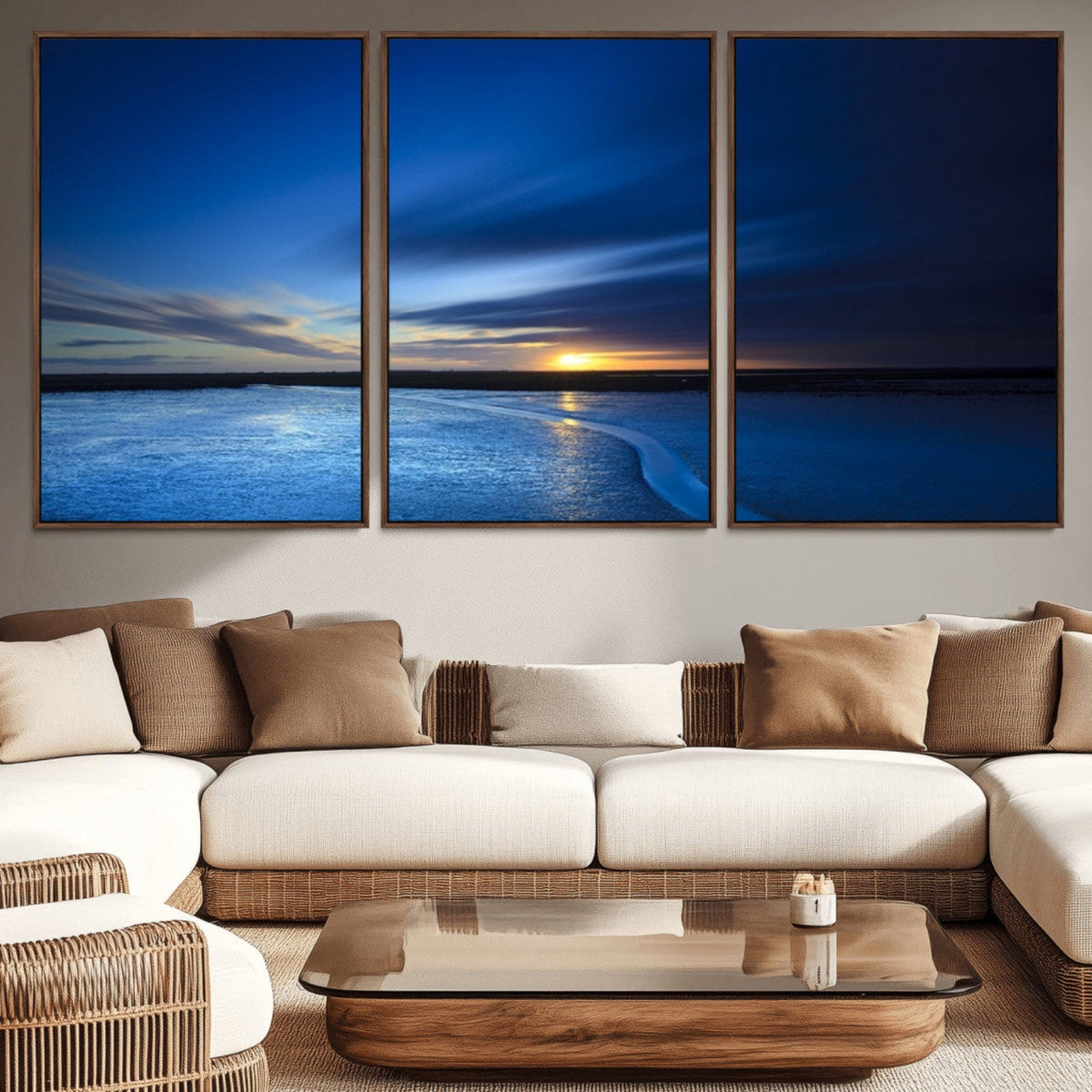 Blue Sunset Ocean Canvas Wall Art Print – Serene Coastal