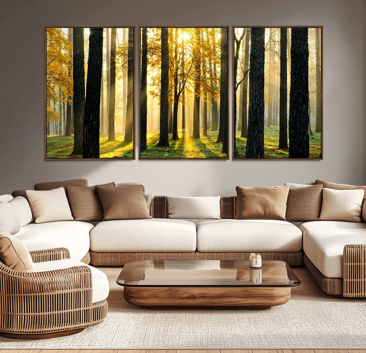 Sunlit Forest Wall Art Canvas Print – Large Framed Woodland