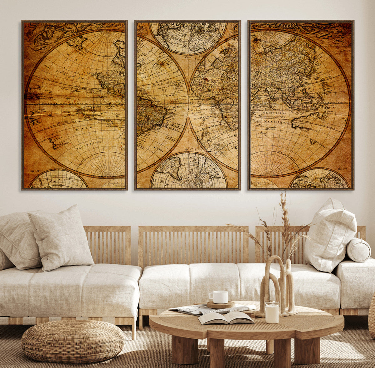 Vintage World Map Canvas Print – Antique Push Pin Travel