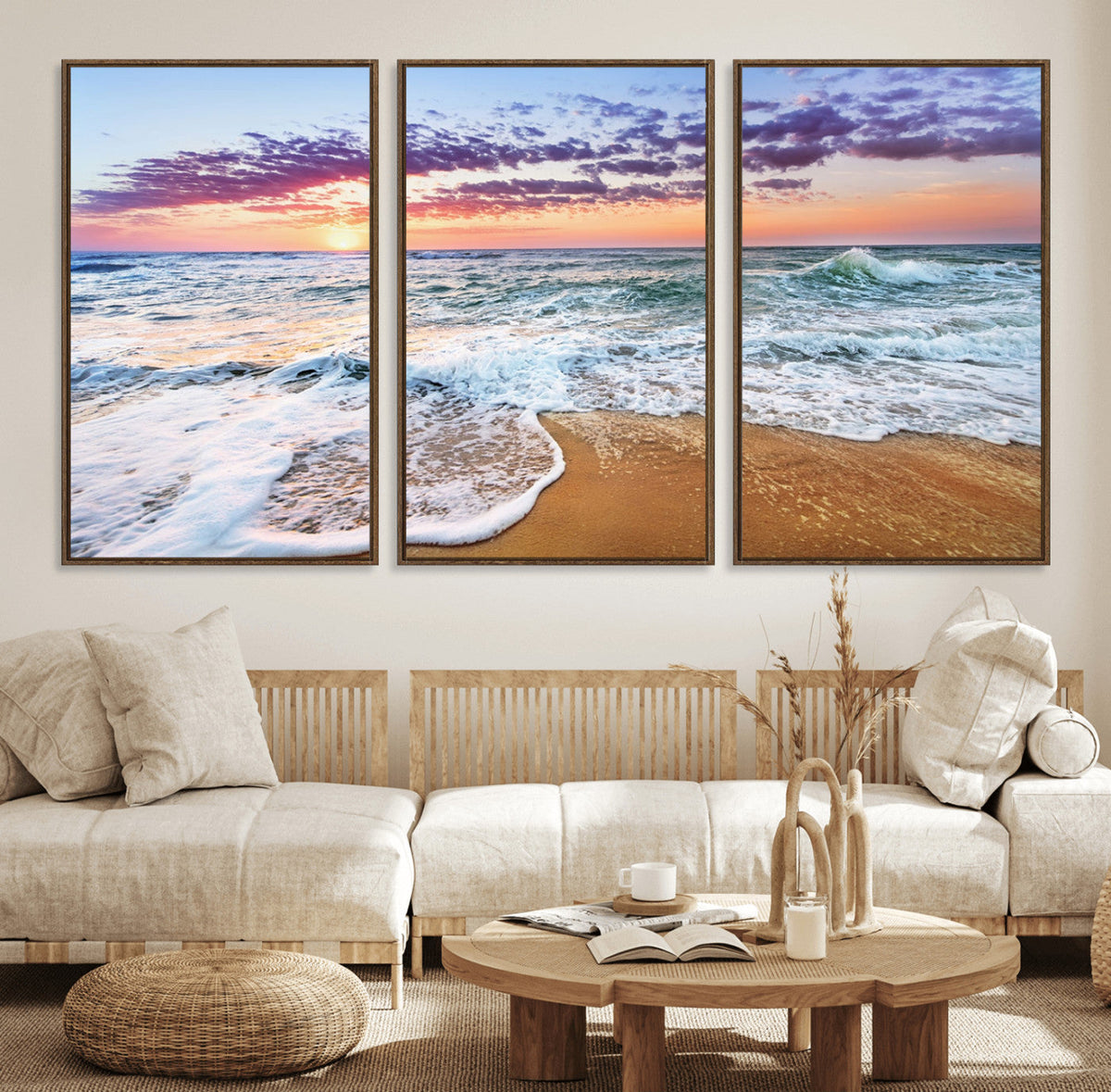 Coastal Sunset Art Beach Canvas Wall Art Print | Ocean Waves