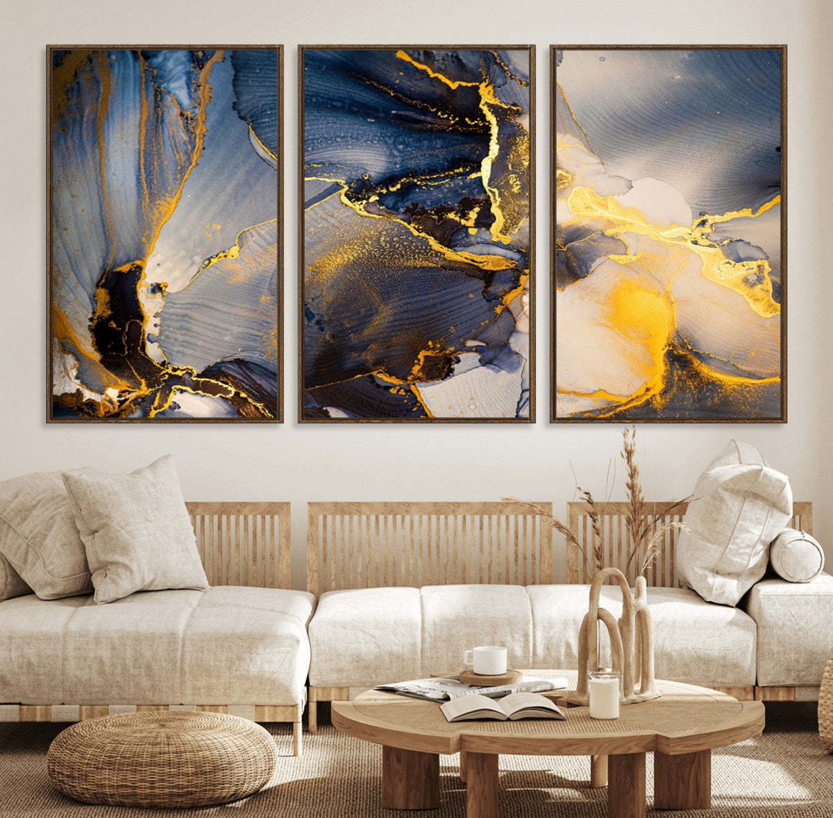 Large Abstract Wall Art Print - Gold and Blue Abstract