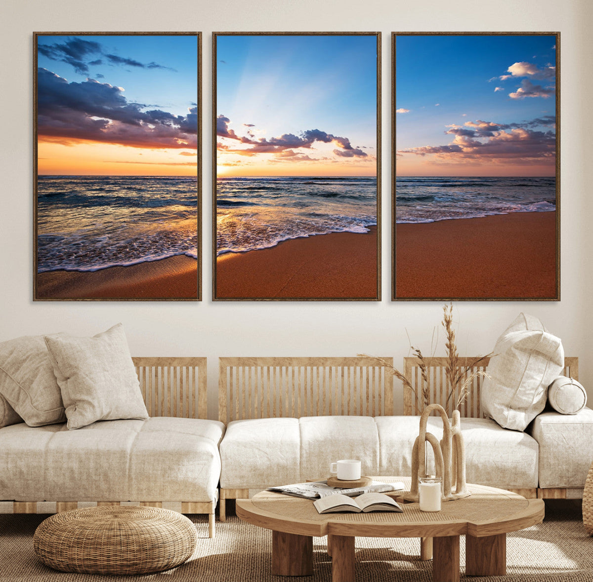 Serene Ocean Sunset Canvas Print, Golden Hour Beach Wall