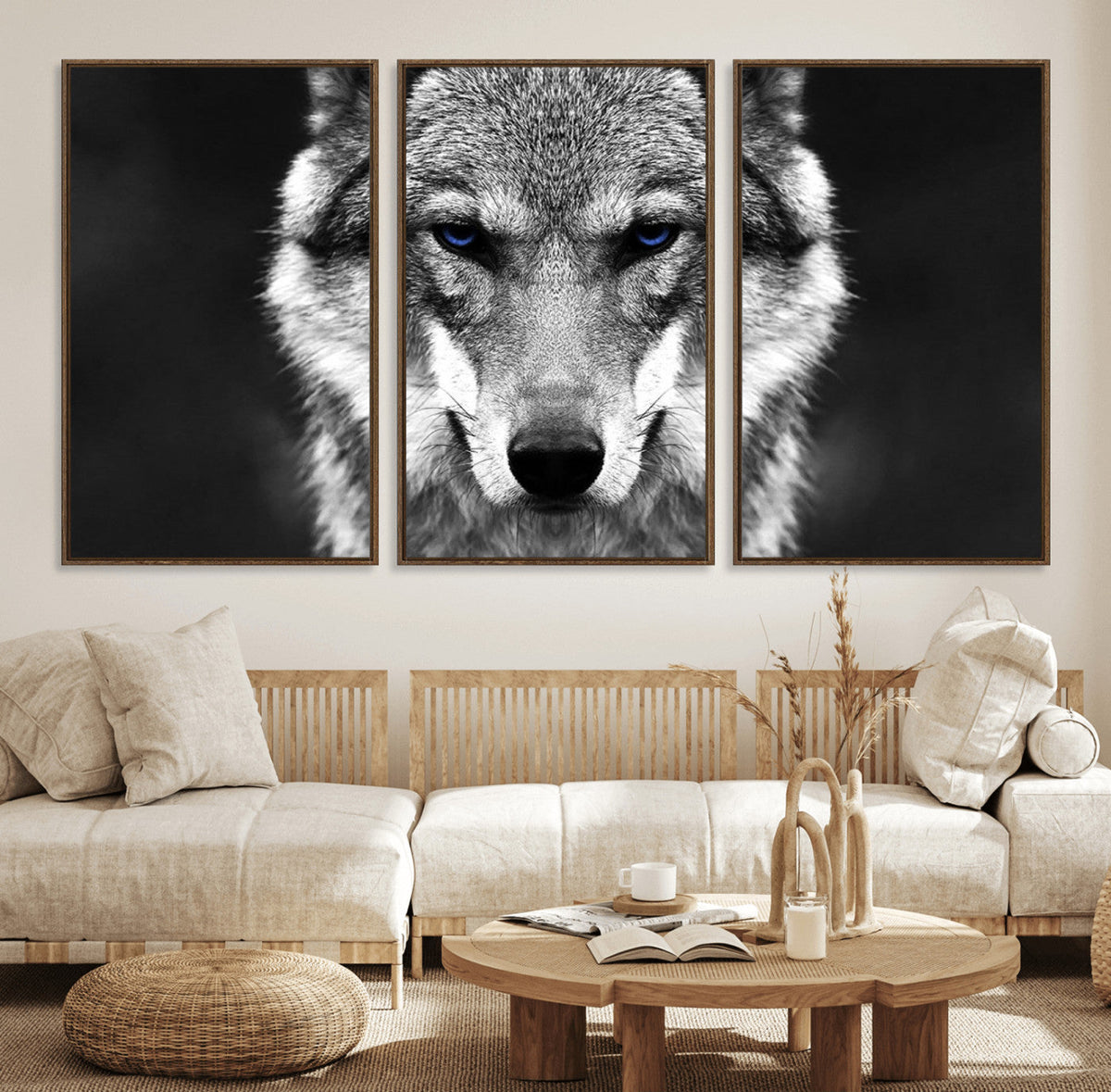 Black and White Wild Wolf Wall Art Canvas Print