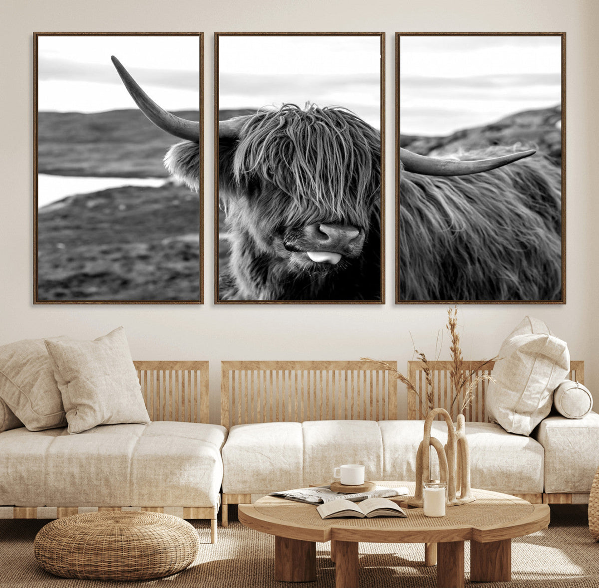 Longhorn Steer Canvas Print Wall Art, Highland Cow Canvas