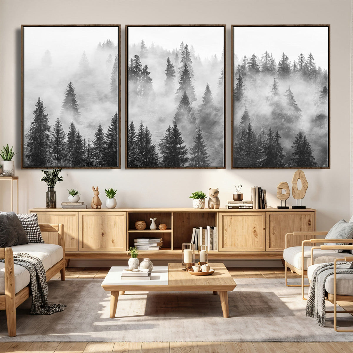 Forest Wall Art Print | Foggy Pine Forest Canvas Wall Art -