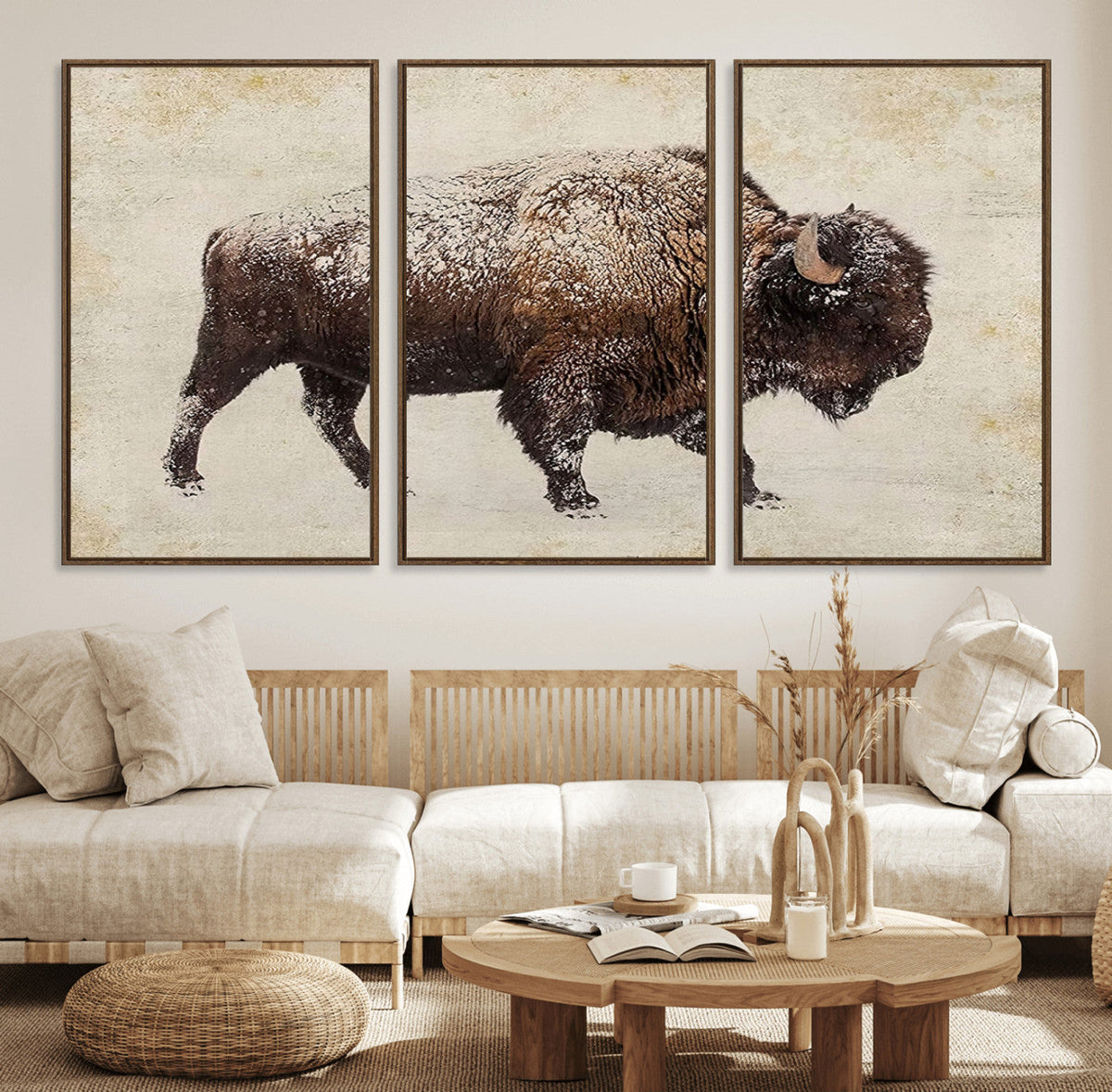 Buffalo Wall Art, Western Bison Canvas Print, Rustic Buffalo