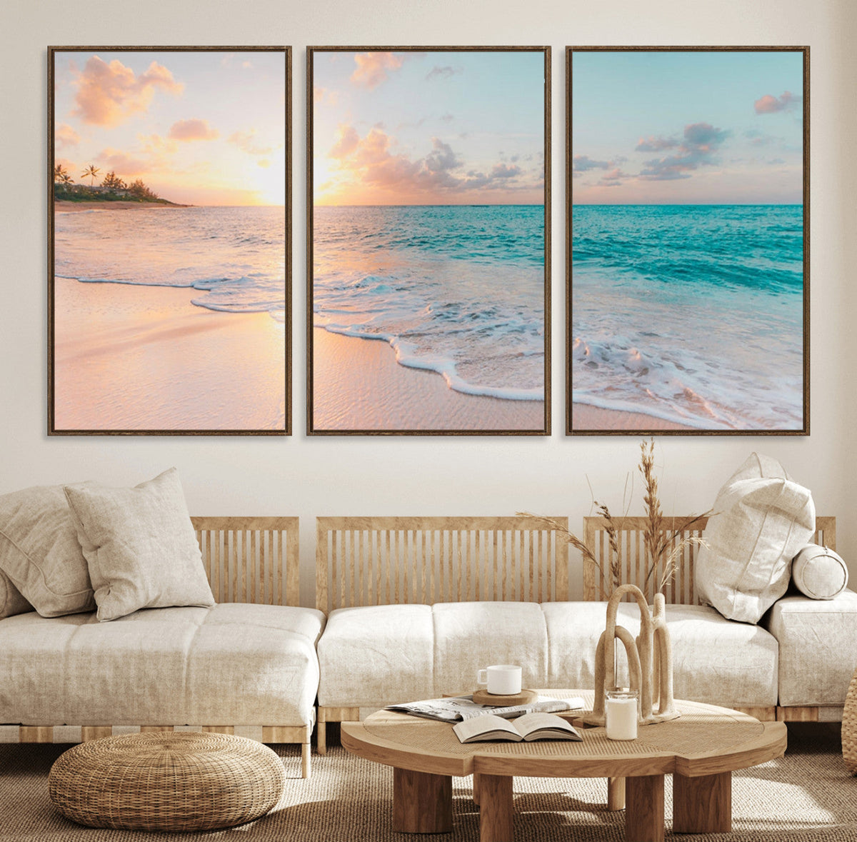 Beach Sunrise Wall Art, Coastal Seascape Canvas Print, Ocean