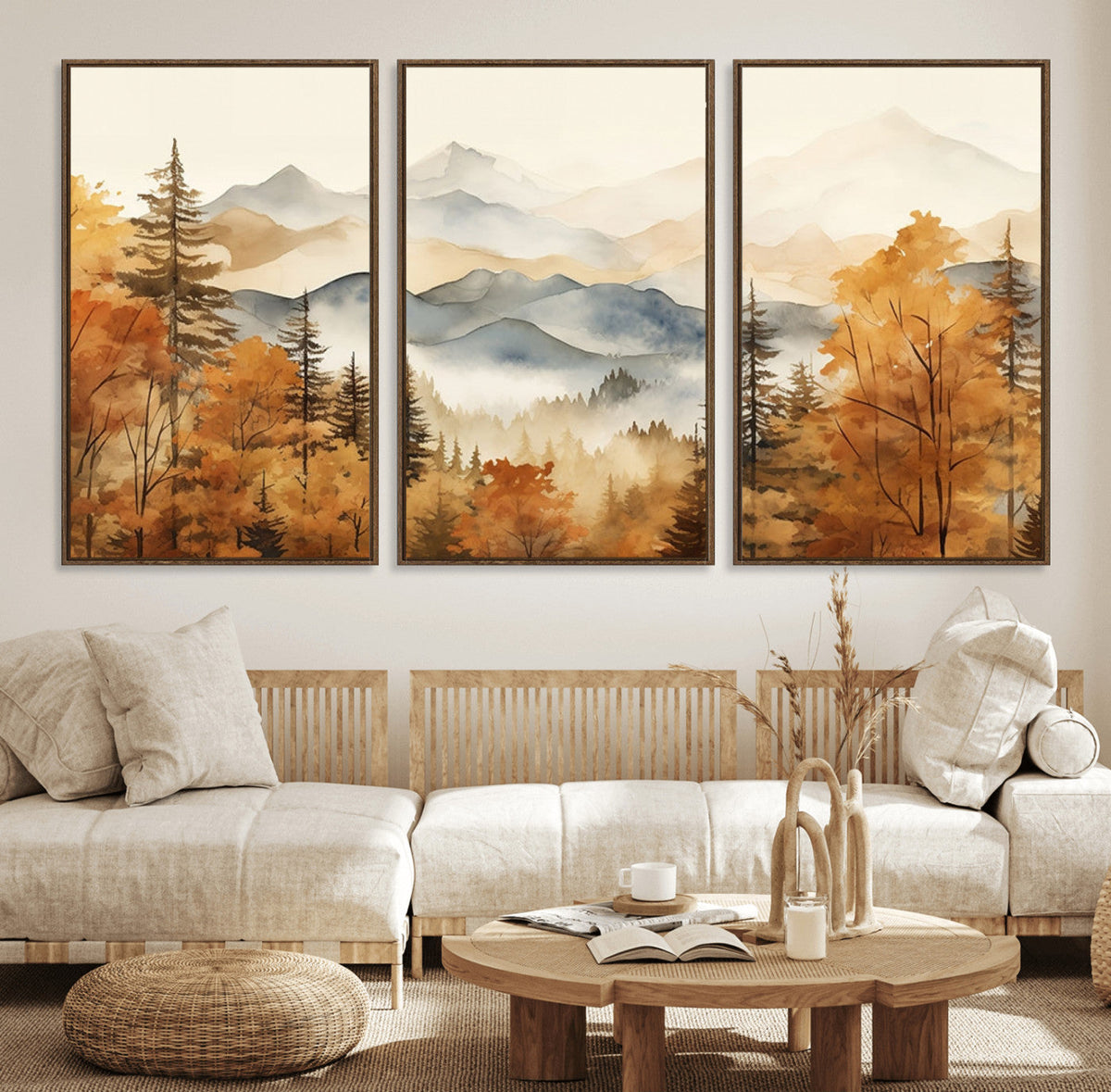 Golden Autumn Forest Wall Art Canvas | Mountain Landscape