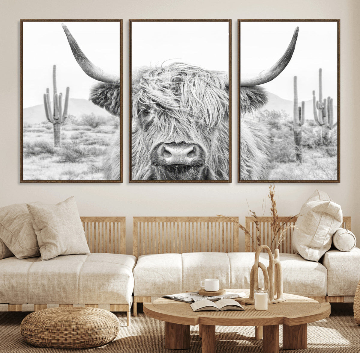 Rustic Charm | Cow Longhorn Black White Bighorn Wall Art