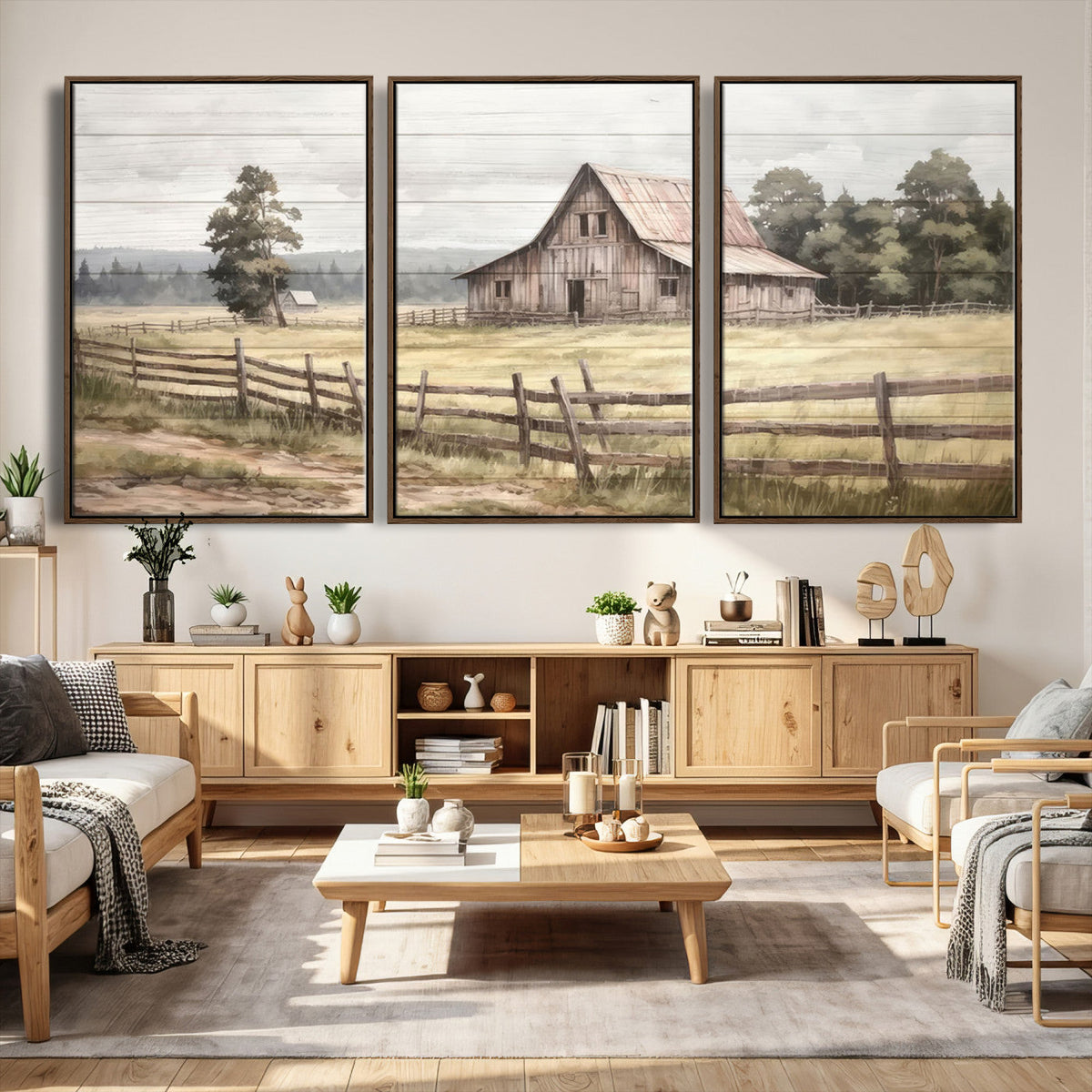 Rustic Farmhouse Barn Wall Art | 3-Panel Framed Gallery Wrap