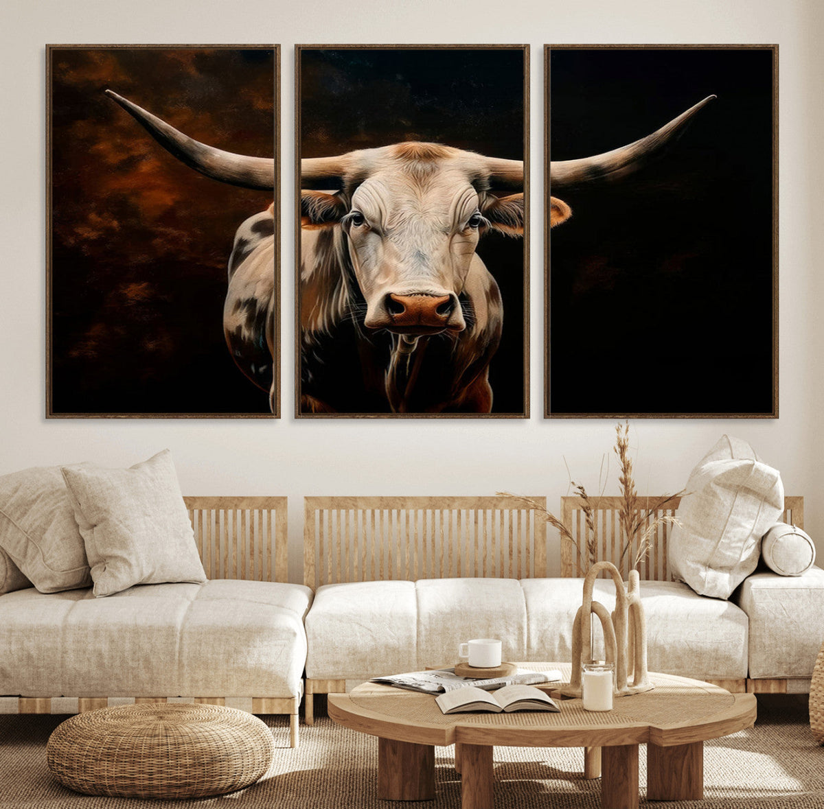Texas Longhorn Wall Art | 3-Panel Large Texas Longhorn