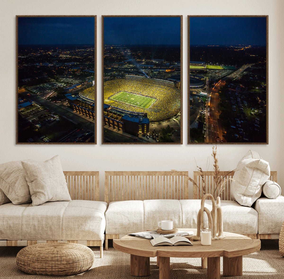 Michigan Stadium Night Game Wall Art – Sports Arena Aerial