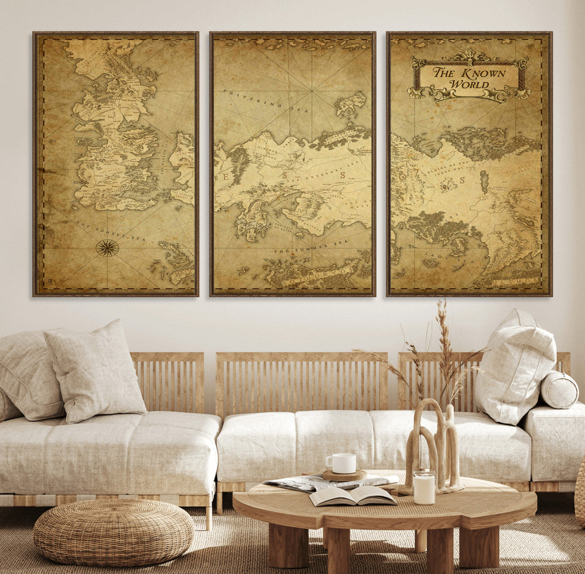 Vintage Game of Thrones Map Wall Art | Westeros and Essos