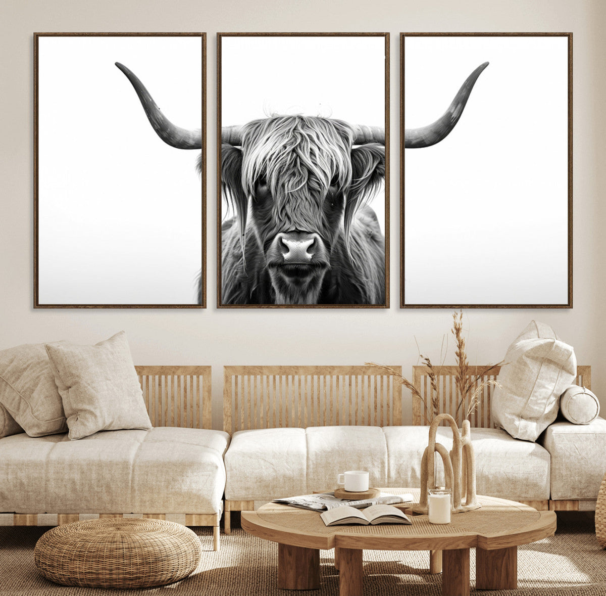 Highland Wall Art Canvas Print – Minimalist Black and White