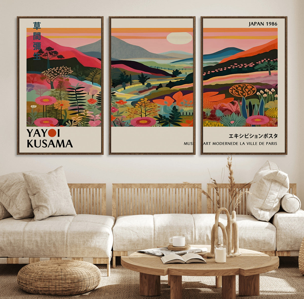 Yayoi Kusama Landscape Canvas Print, Vibrant Floral Mountain