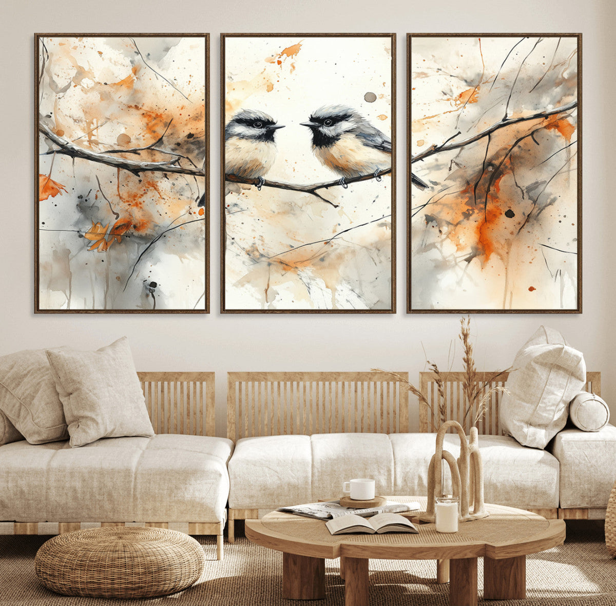 Abstract Watercolor Chickadee Bird Canvas Wall Art Print -