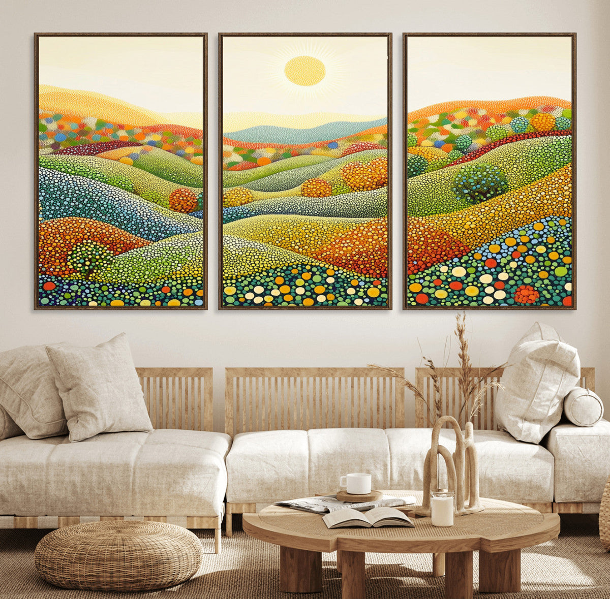 YAYOI KUSAMA Colorful Dot Art Landscape Canvas - Framed