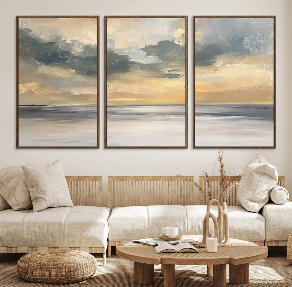 Modern Coastal Artwork with Vibrant Abstract Ocean Waves