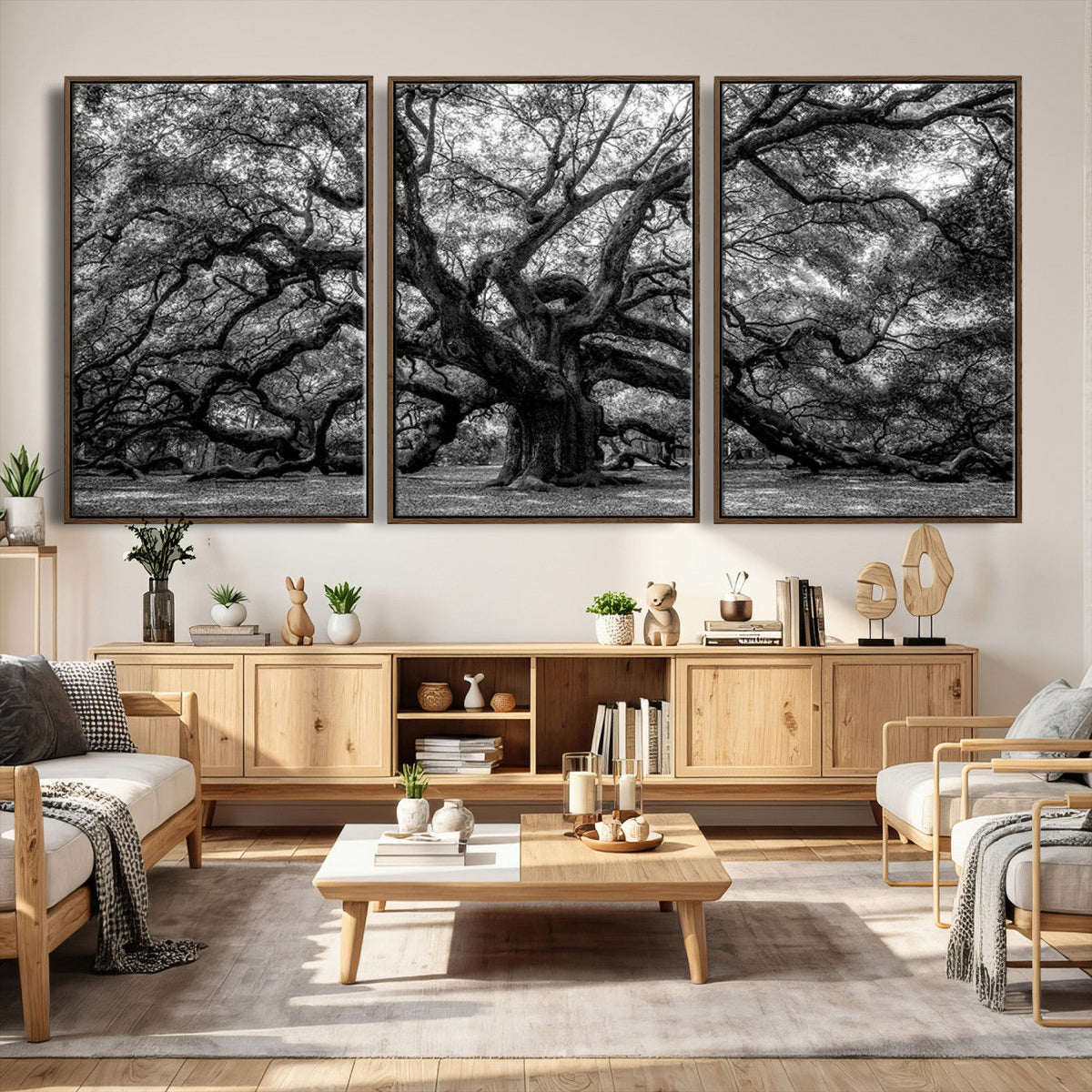 Black and White Old Angel Oak Tree Wall Art Canvas Print