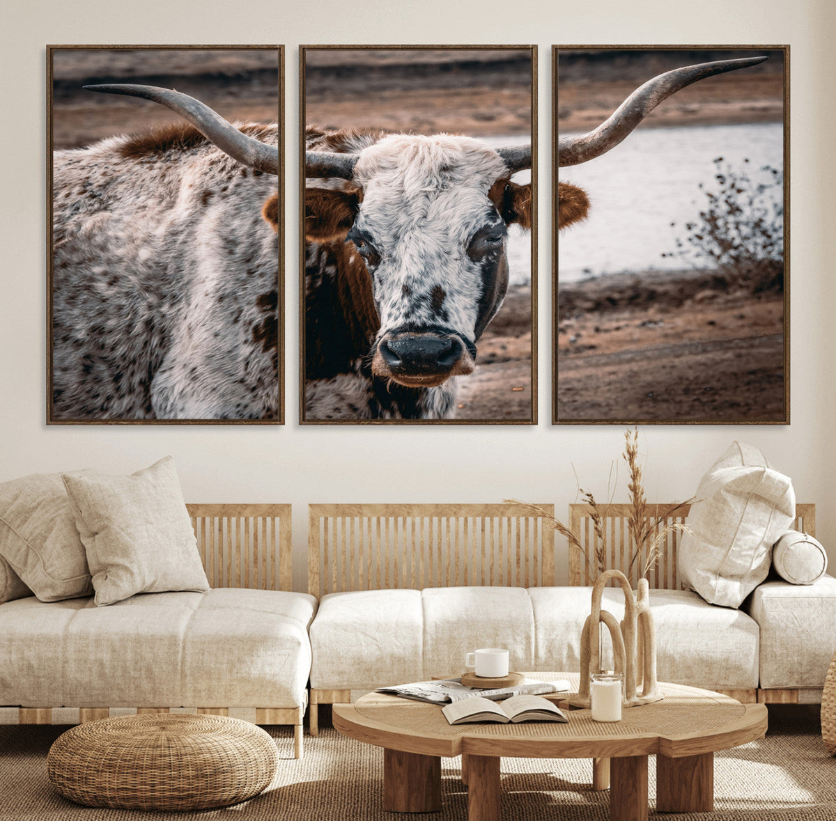 Texas Longhorn Wall Art Canvas Print – Framed Spotted Bull