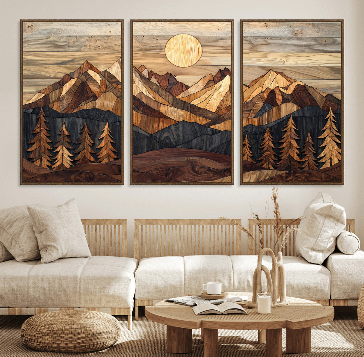 Wood Mountain Landscape Wall Art Canvas Print – Framed