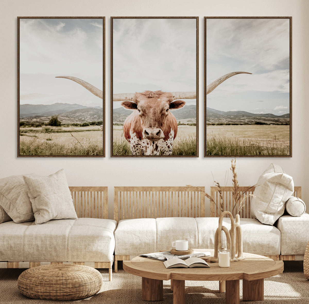 Texas Longhorn Wall Art Canvas Print – Framed Western Cow