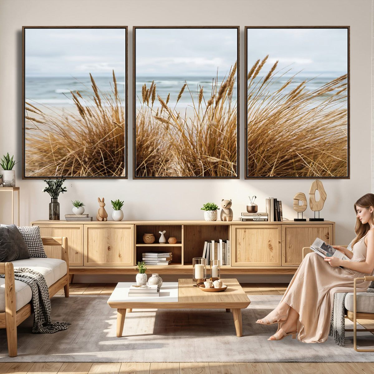 Beach Grass Wall Art Canvas Print – Framed Coastal Dunes Art