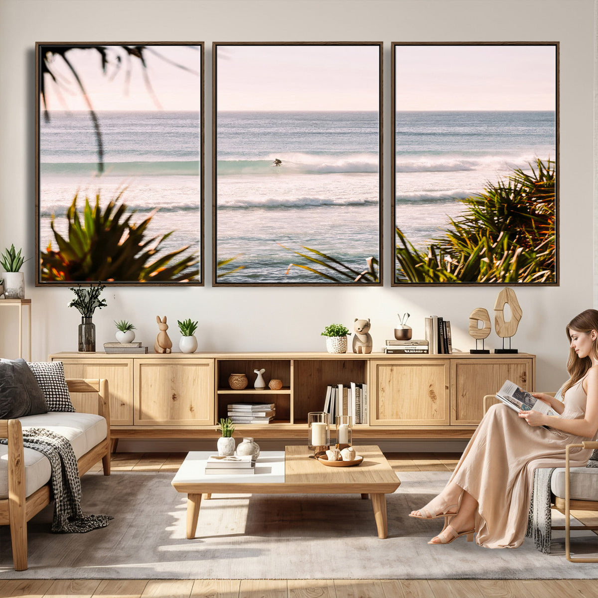 Ocean Surfer Wall Art Canvas Print – Framed Coastal Surf Art