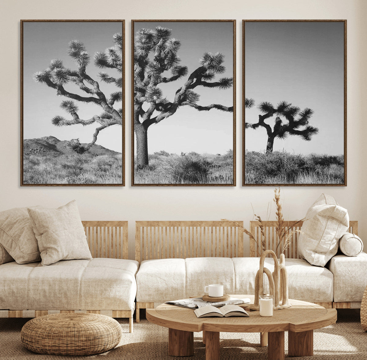 Joshua Tree Wall Art Canvas Print – Framed Monochrome Desert
